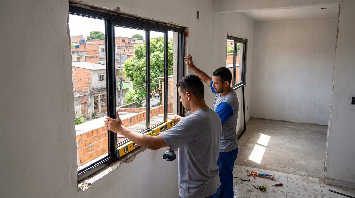 Esquadria de alumínio em obra em Patos de Minas-MG