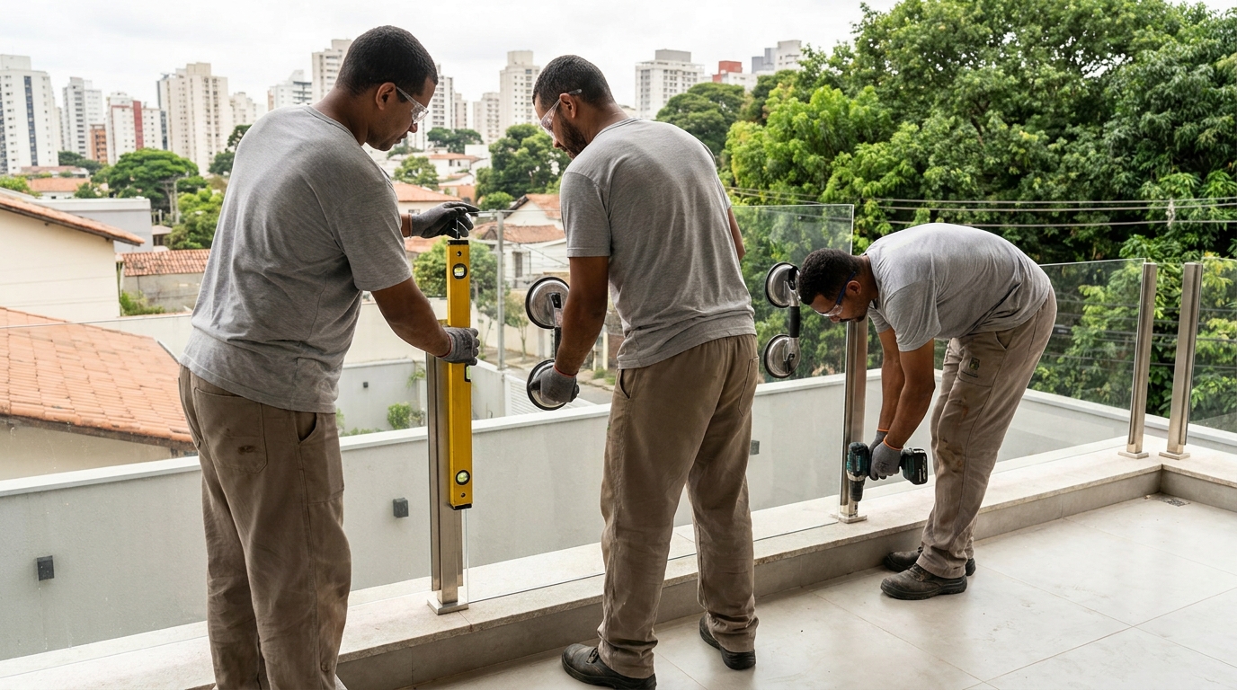Guarda-corpo em terraço alto com vista cidade em Patos de Minas-MG